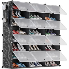 YIHATA Shoe Rack for 48 Pairs Shoes Shoe Cabinet with 3 x 8 Tiers, Slim, Dustproof Plastic Shoe Racks for Hallway, Bedroom, Entrance, with Doors 30 x 40 x 30 cm per Compartment, Black