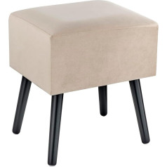 Baroni Home Velvet Pouf Padded Bench Stool with Wooden Legs 40 x 33 x 46 cm Beige