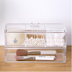 ROWNYEON Clear Acrylic Makeup Organizer Stackable Organizer Bathroom Closet Organizer with Lid Dresser Container Drawer Tray Cosmetic Bathroom Storage Holder for Dressing Table Cosmetic