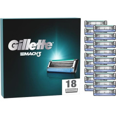 Gillette Mach3 Razor Blades, 18 Replacement Parts (3 Blades), Micro Protection Flap, Optimal Gliding Effect with Lubricating Tape, Up to 15 Shaves with 1 Blade