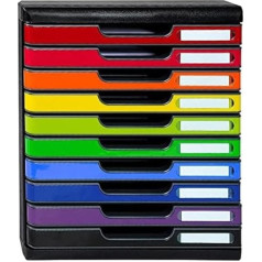 Exacompta Modulo 302798D Storage Box (with 10 Drawers 26 mm High, DIN A4+) Pack of 1, Black/Harlequin Glossy