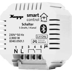 Kopp Smart-Control Switching Actuator, 1 Channel, 5-Wire, Smart Home Bluetooth Mesh Technology, Amazon Alexa, Google Home, 834005011