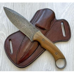 CraftTal Hand-forged hunting knife, 12 cm blade made of genuine damascus steel, handle made of rosewood 25 cm total length, high-quality genuine leather sheath, gift for hunters. Gift for him