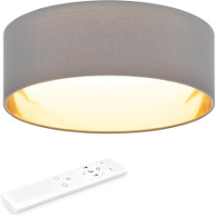 Navaris LED Ceiling Light Frosted Glass Dome – Dimmable with Remote Control – Adjustable Colour Temperature – Design Fabric Ceiling Light – Dark Grey/Gold