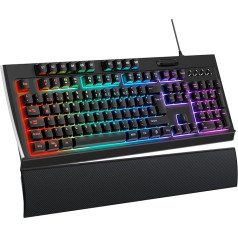 OMOTON Halbmechanische Gaming-Tastatur, Programmierbare Tastatur Gamer Magnetische Handballenauflage, QWERTZ-Membran Tastatur RGB Hintergrundbeleuchtung 26 Tasten Anti-Ghosting, Windows,PS4,Schwarz