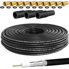 HB-DIGITAL 20 m Coaxial Cable SAT HQ135 PRO with 3x Rubber Grommets + 10x F-Connector Gold-Plated Free Satellite Antenna Cable 4x Shielded for DVB-S/S2 DVB-C/C2 DVB-T/T2 DAB+Radio BK Systems