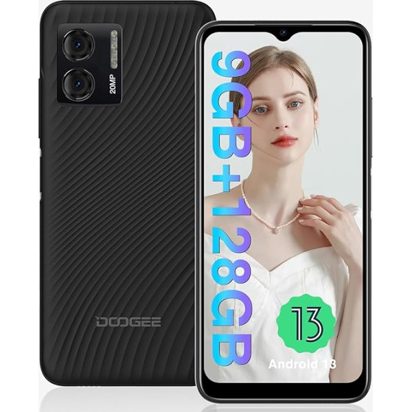 DOOGEE N50S Smartphone Offer [2024], 9GB + 128GB (1TB TF), Android 13 Cheap Mobile Phones 6.52 Inches, 20MP AI Camera 4G Dual Sim, Battery 4200mAh, Octa-Core Phone, Face ID, GPS, OTG Black