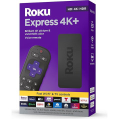 Roku Express 4K+ 2021 | Streaming Media Player HD/4K/HDR with Smooth Wireless Streaming and Roku Voice Remote with TV Controls, Includes Premium HDMI® Cable