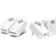 TP-Link Powerline TL-PA8030P KIT White & Powerline Adapter Set TL-PA7017P KIT (1000 Mbit/s Homeplug AV2, with Socket, 2 Gigabit Ports, Plug & Play) White