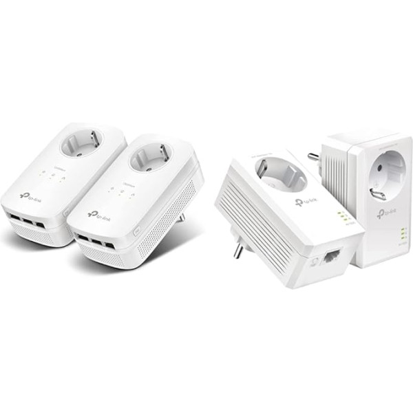 TP-Link Powerline TL-PA8030P KIT White & Powerline Adapter Set TL-PA7017P KIT (1000 Mbit/s Homeplug AV2, with Socket, 2 Gigabit Ports, Plug & Play) White