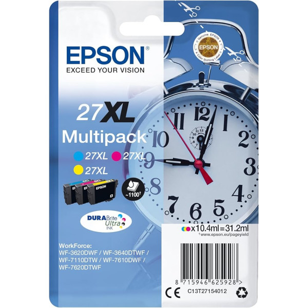 Epson Genuine Alarm Clock 27 Ink Cartridges - WF-3620DWF WF-3640DTWF WF-7110DTW WF-7620DTWF WF-7610DWF WF-7720DTWF WF-7715DWF WF-7710DWF WF-7210DTW xl