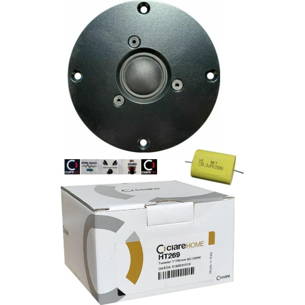 Ciare 1 HT269 HT 269 Dome Tweeter Driver Black 100 Watt RMS 200 Watt Max 11.00 cm 110 mm Impedance 8 Ohm Sensitivity 90 dB Home Pack of 1 + Capacitor and 5 Free Stickers