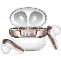 Bluetooth Kopfhörer, Kopfhörer Kabellos Bluetooth 5.3 mit 4 Mic, In Ear Kopfhörer Bluetooth ENC Noise Cancelling, HiFi Stereo Ohrhörer mit LED-Anzeige , 36 Std Spielzeit, IP7 Wasserdicht, Weißgold