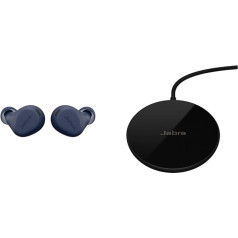 Jabra Elite 8 Active Wireless In-Ear Bluetooth Headphones with Adaptive, Hybrid Active Noise Cancelling and Built-in Microphones, Water and Sweat-Resistant, Navy Blue, Plus Wireless Charging Pad