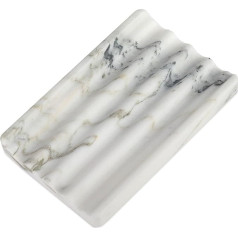 Koville Luxury Africa Marble Soap Dish - Stone Soap Dish for Shower and Kitchen Sink - Elegant Soap Box with Drainage Hole (Namib Bianco)