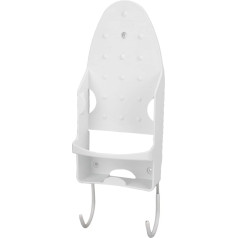 Iron and Ironing Board Hanger, Wall Mount Iron Holder Rest Ironing Board Storage Organiser Shelf with Hooks for Household Bathroom Laundry Room (White)