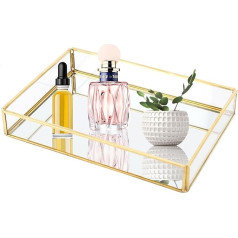Mutuer Cosmetic Storage Box Storage Box Tray Jewellery Golden Vintage Glass Box Hand Welded for Presenting Your Jewellery Jewellery and Keepsakes (Rectangle Small)