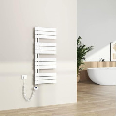 S'AFIELINA Electric Bathroom Radiator with Thermostat White 1041 x 400 mm 400 Watt Towel Radiator Electric with Heating Rod Timer Radiator for Bathroom Panel Towel Dryer Side Connection