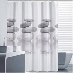 Goldbeing Grey Pebble Shower Curtain Mildew Resistant and Water-repellent Shower Curtain with 12 Curtain Rings