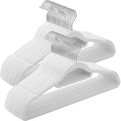 SONGMICS CRF020W02 Velvet Hangers, Set of 50, Non-Slip Hangers, Small Tie Bar, 360-Degree Rotating Hook, Thickness 0.6 cm, Space-Saving, Length 43.5 cm for Coats/Trousers, Silver/White