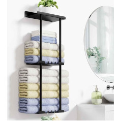Towel Rail No Drilling Wall Towel Holder Bathroom Towel Rack Matt Black Guest Towel Holder with 6 Towel Hooks and Guardrail for Bathroom Kitchen Black