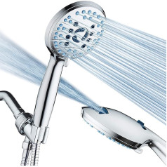 AquaCare AS-SEEN-ON-TV High Pressure Handheld Shower Head 8 Modes Antimicrobial Nozzles Integrated Power Wash for Cleaning Tub, Tiles and Pets, Stainless Steel Hose, Wall and Overhead Brackets