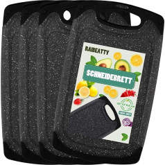 RAIBEATTY Plastic Chopping Board, Set of 4 Breakfast Boards, Dishwasher Safe, Chopping Board Set with Juice Groove and Handle, BPA-Free Chopping Board, Non-Slip Board Set (20 x 15 cm, Black)