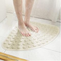 DINGC Corner Shower Mat, Non-Slip PVC Shower Mat, Quarter Circle Bath Mats with Suction Cup and Drainage Holes, Large Shower Tray Mat, 54 x 54 cm, for Shower, Triangular Bathroom or Bathtub, Massage