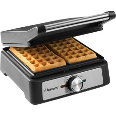 Bestron Waffle Iron for Belgian Waffles, Brussels Waffle Iron for Two Thick Waffles, with Non-Stick Coating & Cool Touch Handle, Black Label Collection, Colour: Matte Black