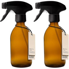 Kuishi Brown Amber Glass Spray Bottle [250 ml, Pack of 2], Small Spray Bottles for Cleaning, Trigger Spray Bottle for Use as a Plant Mister and Gardening (BPA-Free)