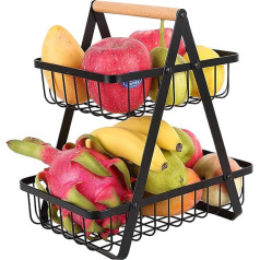Accmuzzy Fruit Basket 2 Levels, Fruit Stander, Fruit Basket, Large Fruit Bowl, Removable Fruit Holder, Kitchen Metal Wire Storage Basket/Vegetable Rack, Fruit for Bread, Vegetables, Snacks (2 Levels)