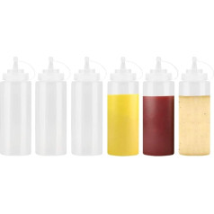 JJOnlineStore Plastic Squeeze Dispenser Bottle for Ketchup, Mustard, Chili, Mayonnaise, Sauce, Vinegar with Lid, Pack of 6, Transparent, 12 Oz / 375ml