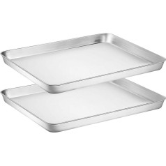 Baking Tray Set, Stainless Steel Large Professional Oven Trays for Cooking, Serving, Non-Toxic and Healthy, Mirror Polished and Dishwasher Safe, 40.5 x 30.5 x 2.5 cm, Set of 2