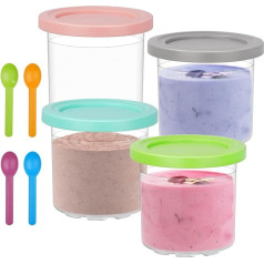 Widousy 4 Pack Ice Cream Pints with Lids Compatible with NC300, NC301 AMZ Series Ice Cream Makers, Color Lids (Blue, Pink, Green, Grey)