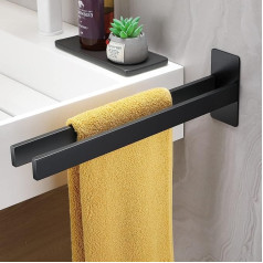 ALOCEO Towel Rail No Drilling Stainless Steel Strong Adhesive Bath Towel Holder Double Self-Adhesive Towel Rail Wall for Bathroom Kitchen, Matt Black, 39 cm