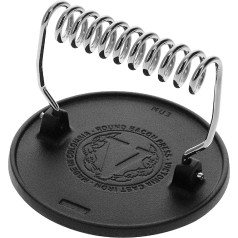 Victoria Round Cast Iron Meat Press with Wire Handle, Pre-fired with Linseed Oil, Made in Colombia
