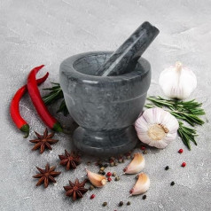 Almineez Marble Mortar Pestle | Premium Polished Solid Stone Grinder Polishing for Herbs Spice Guacamole Garlic Pesto Ginger Kitchen Gadget Tool | Crusher Spice Mixing Grinding Masher (Grey)