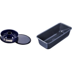 Dr. Oetker Springform Cake Tin Diameter 26 cm Baking Love Enamel - Includes Flat and Tube Base - 26 Cake Baking Tin with Extra High Rim in Dark Blue & 2367 Loaf Tin 25 cm Heavy Duty Bread Baking Tin