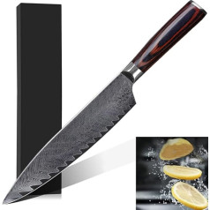 BFYLIN Damascus Knife Chef's Knife Sharp 20 cm Blade Made of 67 Layers with VG10 Core Damask Kitchen Knife and Professional Chef's Knife Made of Damascus Steel with Pakka Wood Handle (Chef's Knife 20