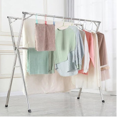 IBVIVIC Clothes Airer Foldable Clothes Rack 150-240 cm (Extendable) with 20 Windproof PP Hooks, No Assembly Required, Space-Saving, for Home, Made of Stainless Steel, Silver