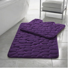 Comfort Collections Memory Foam Bath Mat Set 2 Pieces Soft Absorbent Non-Slip Plum Bath Mat (50x80cm) and Pedestal Mat (50x40cm)