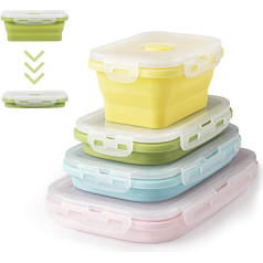 Virklyee Foldable Food Storage Boxes, 4 Pieces, Food Storage Boxes, Silicone Lunch Boxes, Storage Containers, Reusable for Kitchen, Camping, Hiking, Picnic, for Microwave Refrigerators (Colour Mixing
