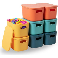 HapiLeap Plastic Storage Bins with Lid, Stackable Storage Bins for Organizing, Storage Baskets for Shelves, Kitchen, Bathroom, Playroom, Classroom, Office (Small (8