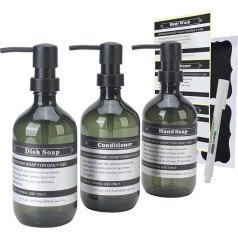 SOOKDEO Dispenser Bottle Bathroom Kitchen Refillable Shampoo Conditioner Hand Washing-Up Liquid Lotion Oil Shower Soap Bottles with Pump and Waterproof Labels, 500 ml, Pack of 3 (Green, Without Wall