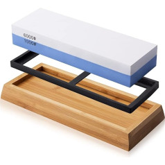 MIDO Professional Abrasive Whetstone Whetstone Set Double-Sided Grit 1000/6000 Wet Stone Knife Sharpener Stone with Non-Slip Bamboo Base Stone Knife Sharpener for Kitchen