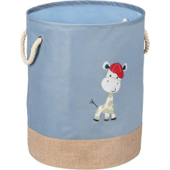 WENKO Laundry Hamper Kids Gerry Blue, Round Laundry Bag for Children in Modern Dove Blue with Cute Giraffe Print and Two Cotton Handles, 63 Litre Storage Space in One Compartment, Diameter 40 x 50 cm