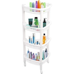 ADEPTNA Shower Shelf Corner Shelf Rustproof White Kitchen Bathroom Storage Unit 4 Tier Free Standing (4 Tier with Wheels, White)