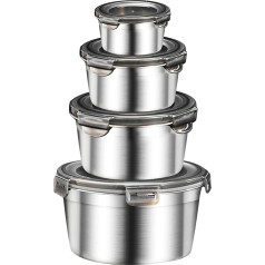 Misichao Stainless Steel Storage Jars with Lids Food Storage Containers Meal Prep Boxes Bowl Stackable for Storage Kitchen BPA Free Kitchen Organiser 330 + 550 + 950 + 2000 ml
