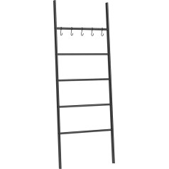 HOOBRO EBK62CJ01 Towel Ladder, Ladder Shelf, Towel Rack with 5 Removable Hooks, Stable, Space-Saving, for Entrance, Study, Bedroom, Easy Assembly, Black