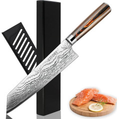 Kitory Kiritsuke Chef's Knife, Japanese Kitchen Knife with 20 cm Extremely Sharp Blade and Blade Guard, Professional Chef's Knife with Pakka Wood Handle and Premium Gift Box, Flamingo Series
